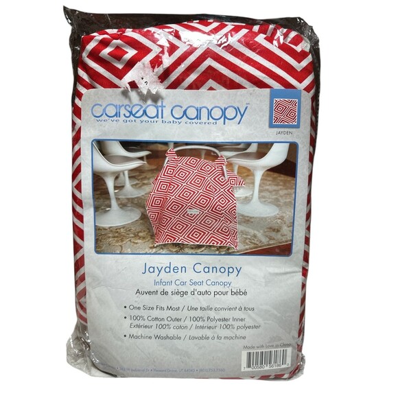 New Carseat Car Seat Canopy Jayden Pattern Red White Geometric Diamond Print - Picture 1 of 2